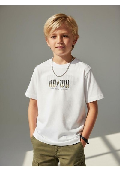Zekids Erkek Çocuk Sırt Baskılı Tasarım T-shirt-16907 Beyaz