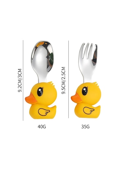 Jojobebek Kaşık Çatal Seti, Ergonomik Kısa Saplı Silikon, Paslanmaz Çelik Uçlu, Saklama Kutulu, (9-24 Ay)  (Sarı Renk) Sarı