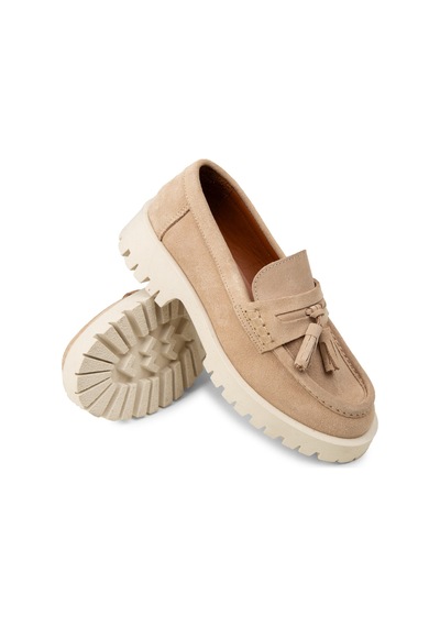 Deery Kadın Hakiki Süet Bej Püsküllü Loafer - 02035zbejc01 Bej