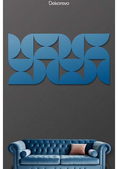 Minimalist Ritim Dekoratif Geometrik Desenli Metal Duvar Tablosu - Metal Duvar Sanatı - Mavi - 30 X 15 Cm