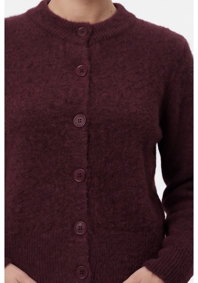 Ritnice Kadın Warm Soft Dokulu Basic Bordo Triko Hırka