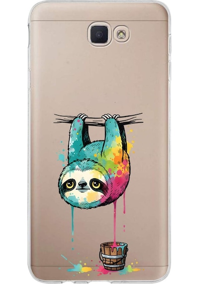 Samsung Galaxy J7 Prime 2 İle Uyumlu Splash Tembel Hayvan Tasarımlı Şeffaf Silikon Kılıf Şeffaf