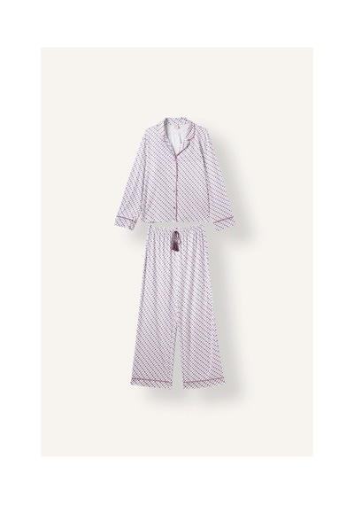 Defacto Regular Fit Desenli Biyeli Uzun Kollu Pijama Takımı H9100ax26aupr461 Mor-pr461