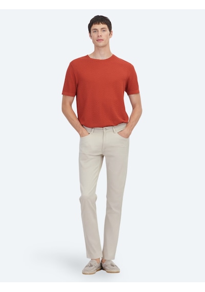 Kip Bej Dokuma Slim Fit Casual Pamuk Karışımlı Pantolon Bej -