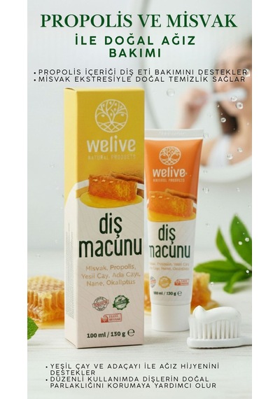 Doğal Diş Macunu 100 Ml Misvak, Propolis, Yeşil Çay, Adaçayı, Nane Ve Okaliptüs İçerikli Tam Koruma