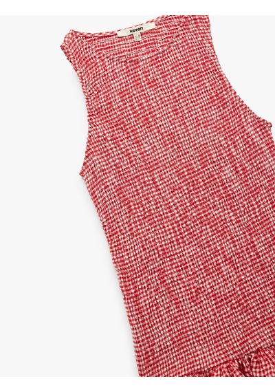 Koton Gipeli Skinny Fit Kolsuz Bisiklet Yaka A Kesim Fırfırlı Pötikareli Mini Elbise Kırmızı Ekose 5sak80337uw Kırmızı Ekoseli