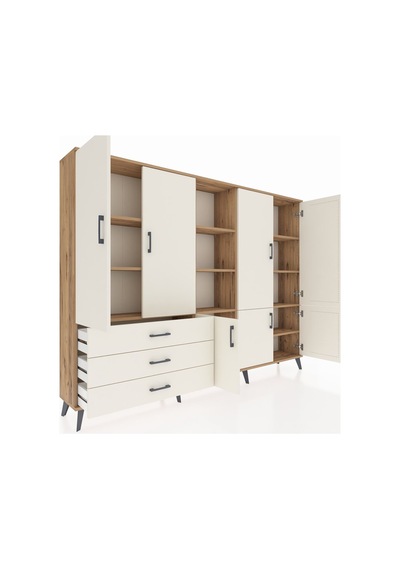 Arges Dolap 11 Raflı 3 Çekmeceli 7 Kapaklı 220x30x163 Çam-aytaşı Çam-aytaşı