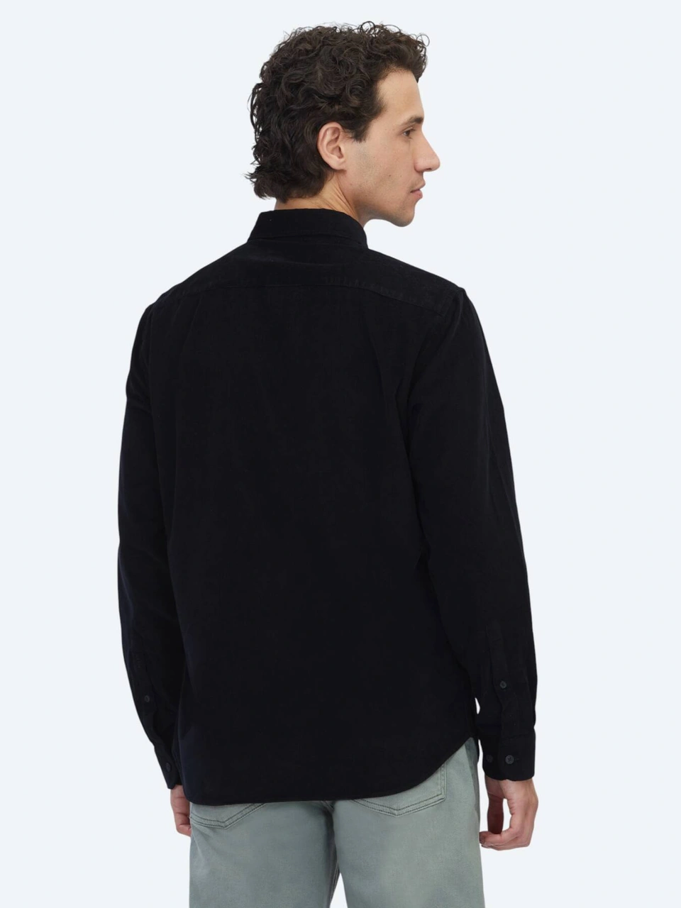 Kip Siyah Çizgili Regular Fit Dokuma Kadife Casual %100 Pamuk Gömlek Siyah