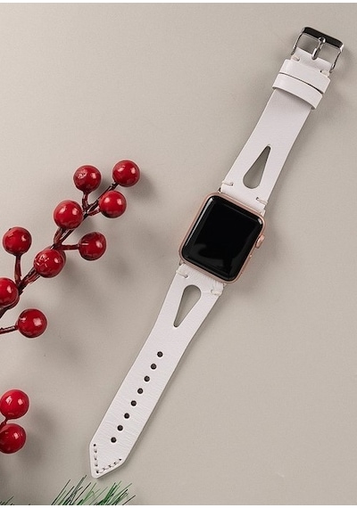Apple Watch Uyumlu Deri Kordon Ba2 42-44-45mm F3 Beyaz