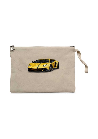Lamborghini Aventador Yellow Krem Clutch Cüzdan / El Çantası Krem