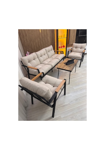 Houseart Balkon, Bahçe,teras,cafe - Salon - Metal Kanepe Koltuk Takımı - 3 1 1 Sehpa Krem Houseart Balkon, Bahçe,teras,cafe - Salon - Metal Kanepe Koltuk Takımı - 3 1 1 Sehpa Krem