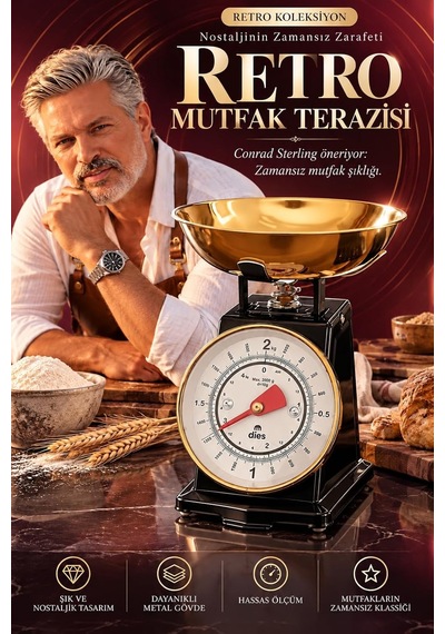 Retro Mutfak Terazisi Siyah Gold Pirinç Kaseli Nostaljik Mekanik Hassas Mutfak Tartısı 2 Kg 723811 Çok Renkli