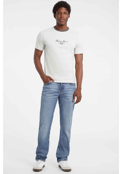 Guess Erkek Logo Baskılı Slim Fit T-shirt - Kırık Beyaz / Gri 444349