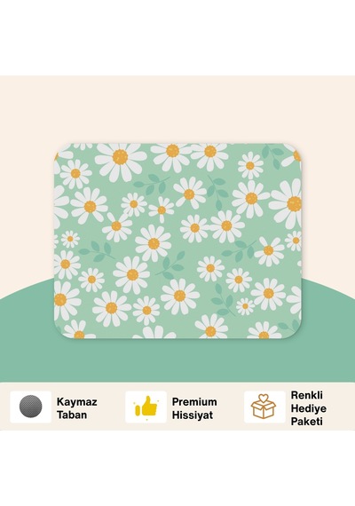 Tabloe Papatya Desenli Kaydırmaz Mouse Pad - 23x19 Cm - Kaydırmaz Tabanlı Kaliteli Mousepad Çok Renkli