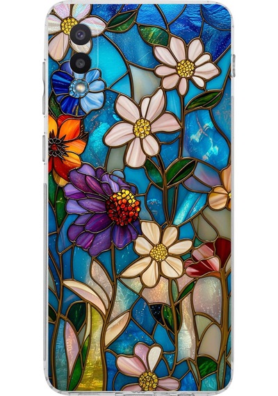 Printify Samsung Galaxy A02 İle Uyumlu Vitray Mavi Bahar Tasarımlı Şeffaf Silikon Kılıf Şeffaf