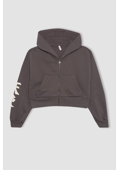 Defacto Kız Çocuk Kapüşonlu Fermuarlı Sweatshirt B9553A824SPGR311 Gri