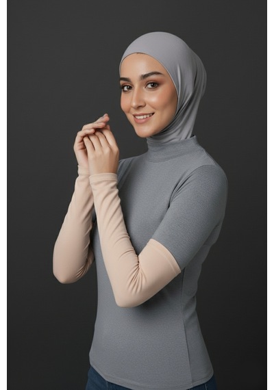 Sonbaharmoda Kadın Tesettür Likralı Esnek Düz Penye Kolluk Bej