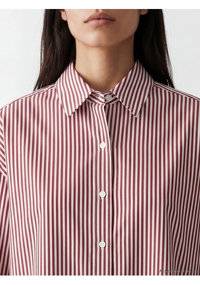 Lcw Vision Mürdüm Çizgili Oversize Poplin Kadın Gömlek