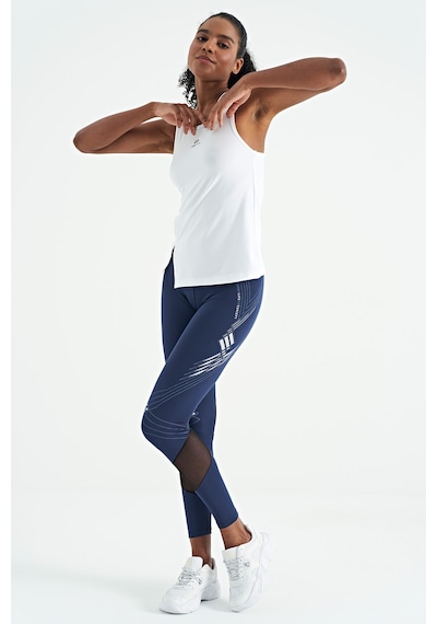 Tommy Life Beyaz Yırtmaç Detaylı O Yaka Sıfır Kollu Standart Kalıp Kadın Spor Atlet - 97256 Beyaz