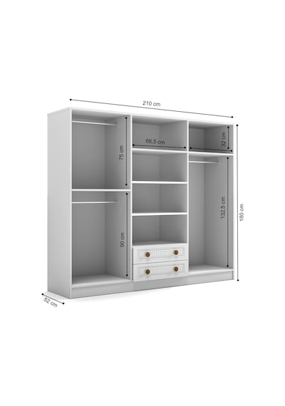 Bohem 6 Kapak 2 Çekmeceli Aynalı Gardırop Mdf Kapak Beyaz