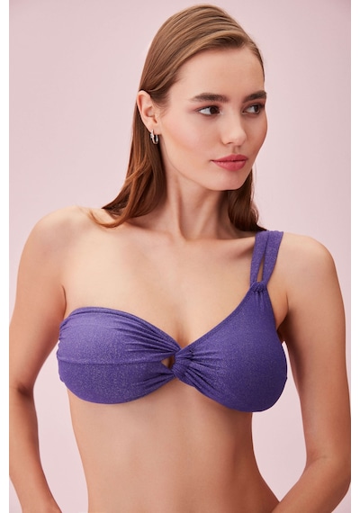Suwen Elsa Tek Omuz Drapeli Parlak Bikini Üst Sb25225099d099 Menekşe Moru