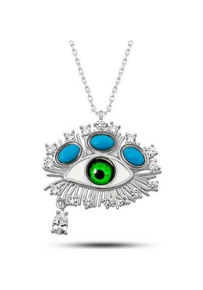 Gümüş Gözyaşı Damlası Koruyucu Bakış Kolye Çok Renkli