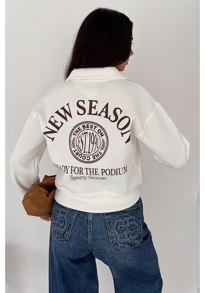 Noa & Noa Kadın Baskılı Oversize Sweatshirt Sporty Season 1992 Beyaz