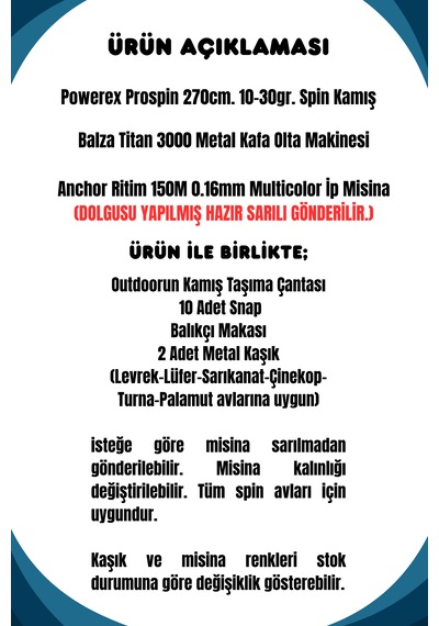 Powerex Prospin 270cm 10-30gr Balza Titan 3000 Metal Kafa Spin Olta Seti 1
