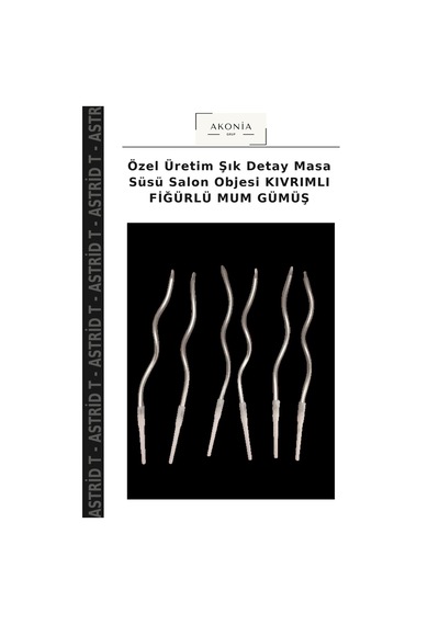 Özel Üretim Şık Detay Masa Süsü Salon Objesi Kıvrımlı Fiğürlü Mum Gümüş