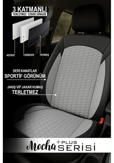 Ford Focus Titanium 1.0 Ecoboost 125 4 Kapı A/t 2019 Uyumlu Plus Serisi Tay Tüyü Gri Oto Kılıfı Tam Set