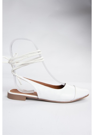 Fox Shoes Beyaz Bilek Bağlamalı Kadın Babet M726890209 Beyaz
