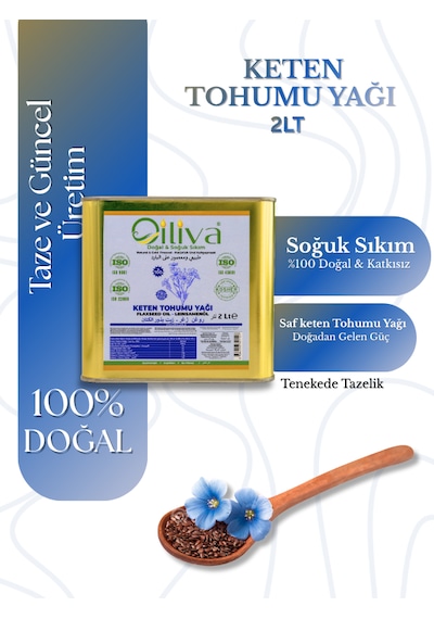 2 Litre Soğuk Sıkım Keten Tohumu Yağı %100 Doğal, Katkısız, Omega-3 Kaynağı 2 L