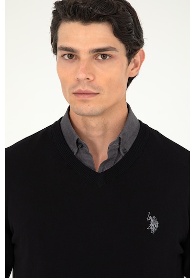 U.S. Polo Assn. Erkek Slim Fit V Yaka Siyah Basic Kazak 50293512-VR046