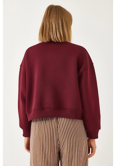 Shade Kadın Üç İplik Şardonlu Ayıcık İşlemeli Sweatshirt 60261160 - Bordo