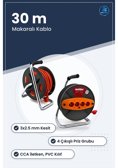 Makaralı Grup Priz Uzatma Kablosu 3x2.5 Mm 30 M Cca İletken Pvc K
