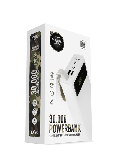Powerway TX30 Beyaz 30.000 mAh Led Işıklı Powerbank