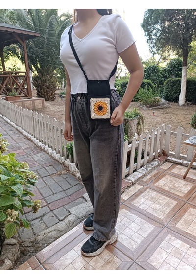 Aksesuarsepeti El Yapımı Cepli, Ayarlanabilir Askılı, Telefon Çantası Siyah