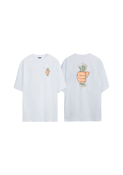 Thewert Unisex Doları Banknot İllüstrasyon Ön Arka Baskılı Beyaz Oversize T-shirt