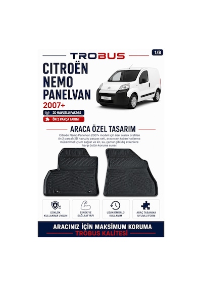 Trobus Citroen Nemo Van 2007 Ve Sonrası 2d Havuzlu Paspas 2 Parça