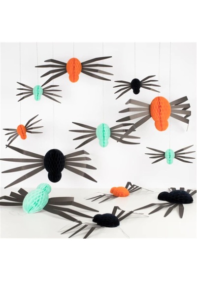 Meri Meri - Hanging Honeycomb Spiders - Asılan Örümcek Süsleri - 12'li Tüm Yaşlar