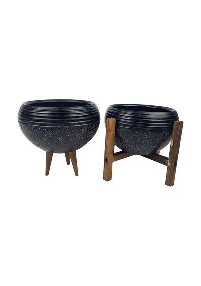 Bitki Tasarımı Ev Dekorasyon  Siyah Granit Küp Aranjman Saksı Saksılık Salon Çiçeklik İkili Set 3 Ayaklı-4 Ayaklı 19 CM
