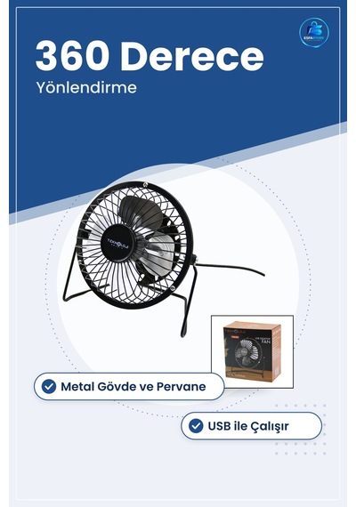 Usb Masaüstü Metal Mini Vantilatör Derece Ayarlanabilir Taşınabil