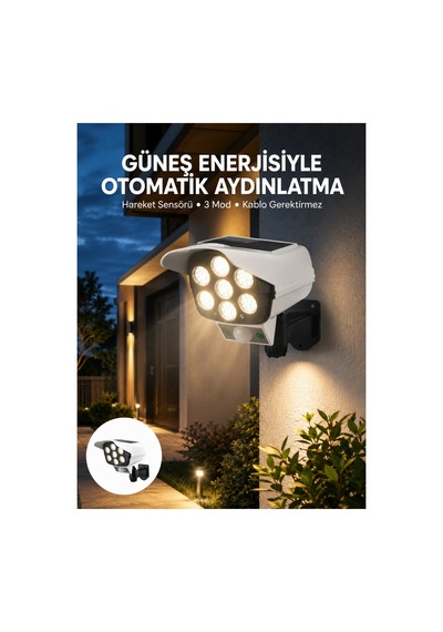 Uzaktan Kumandalı Güneş Li Led Güvenlik Lambası Kamera Tipi Hareket Sensörlü Yeni Nesil Çok Renkli