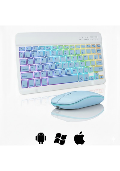 Microcase Rgb Tablet Ve Telefonlar İçin Türkçe Bluetooth Klavye Ve Mouse Set - Al7815 Mavi