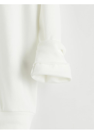 LC Waikiki Lcwaıkıkı Classic Beyaz Bisiklet Yaka Baskılı Erkek Kalın Sweatshirt Ecru