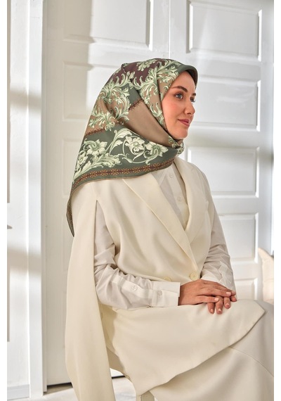 Silk Home Twill İpek Eşarp 11482-06 Yeşil, Vizon, Krem, Acı Kahve, Gold