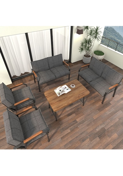 Mygusi Hayal Balkon Bahçe Cafe - Metal Kanepe Koltuk Takımı - 2+2+1+1+masali Koyugri Koyu Gri