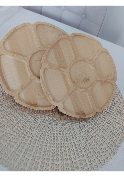 1 Adet Bölmeli Ahşap Sunumluk Çerezlik,kahvaltılık,bambu 20 20 Cm Şeffaf - Altın