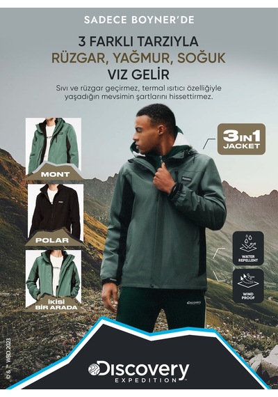 Discovery Expedition Yeşil - Siyah Erkek Kapüşon Yaka Blok Desenli Mont D3wm-mnt15