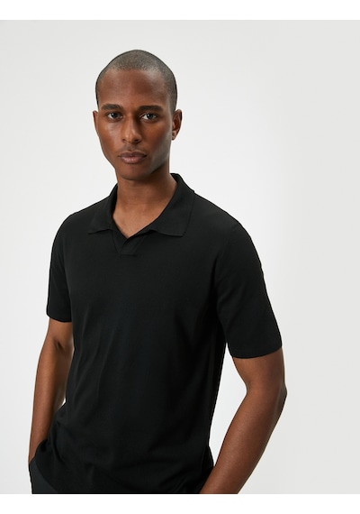 Koton Polo Yaka İnce Triko Tişört Slim Fit Kısa Kollu Kırçıllı Siyah 4sam70008ht Siyah
